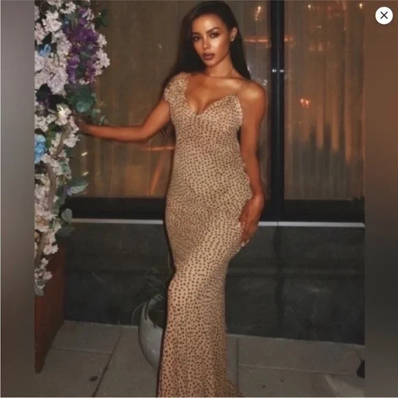 Zara Tan Maxi Dress with Black Dots - Picture 5 of 12